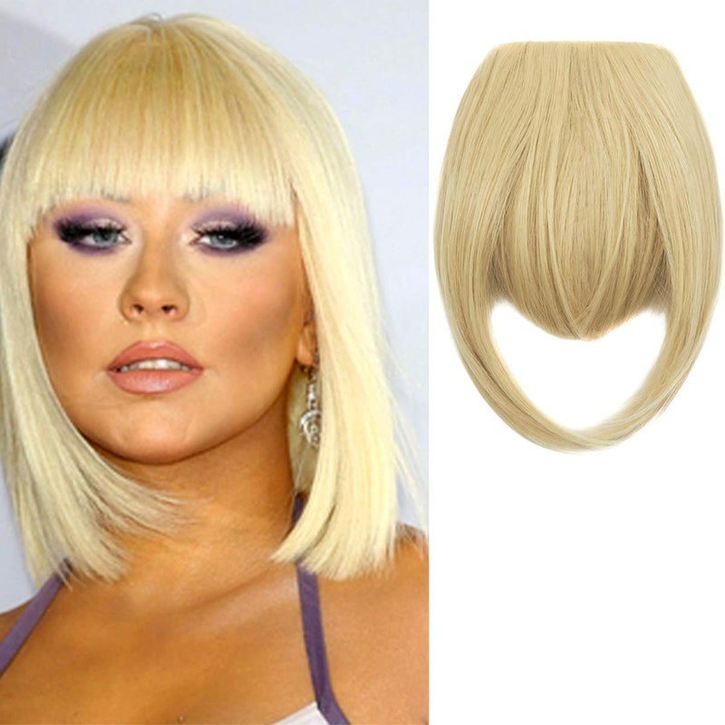SLLIE 8" Clip-in Bangs Hair Extensions - Thick, Full Neat Fringe with Temples - One Piece Clip-on Front Bangs Hairpiece - Image 2